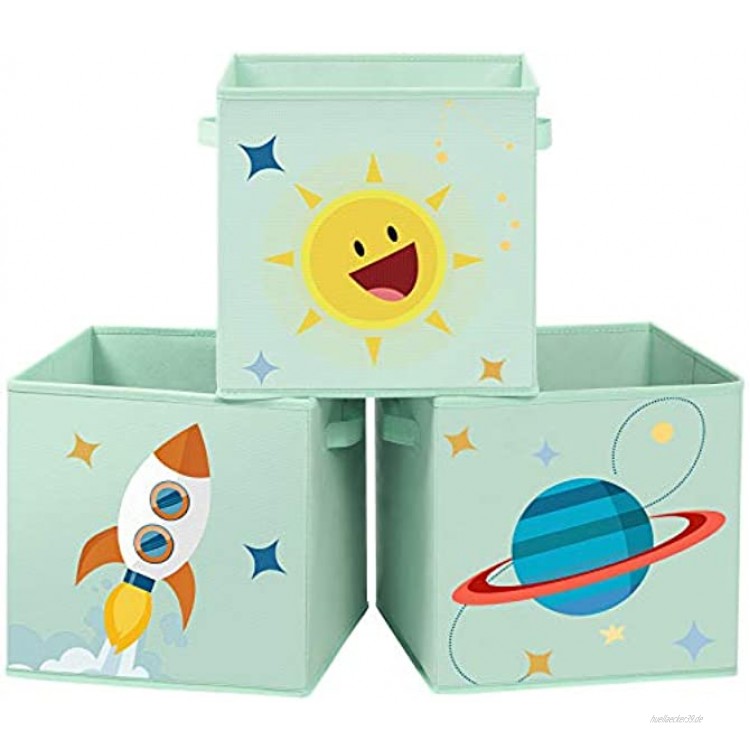 SONGMICS Aufbewahrungsboxen 3er Set Stoffboxen 30 x 30 x 30 cm Spielzeug-Organizer faltbar mit 2 Griffen für Kinderzimmer Spielzimmer Schlafzimmer grün RFB001G03