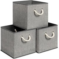 SONGMICS Aufbewahrungsboxen 3er Set Stoffboxen ohne Deckel mit Griffen 30 x 30 x 30 cm Leinenoptik grau RFB016G01