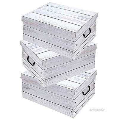 Spetebo 3er Set Aufbewahrungsbox in weißer Holzoptik mit jeweils 45 Liter Inhalt Deko Box Aufbewahrung aus Karton