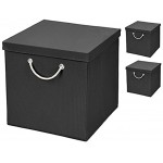 Stick&Shine 3er Set Schwarz Faltbox 30 x 30 x 30 cm Aufbewahrungsbox faltbar mit Kordel und mit Deckel
