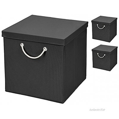 Stick&Shine 3er Set Schwarz Faltbox 30 x 30 x 30 cm Aufbewahrungsbox faltbar mit Kordel und mit Deckel