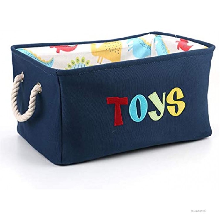 Tebery Aufbewahrungskorb für Spielzeug Wäschekorb Aufbewahrungskorb mit Griff Schrank Organizer Aufbewahrungsbox Spielzeugbox mit Stickerei Cartoon-Dinosaurier – Navy blau