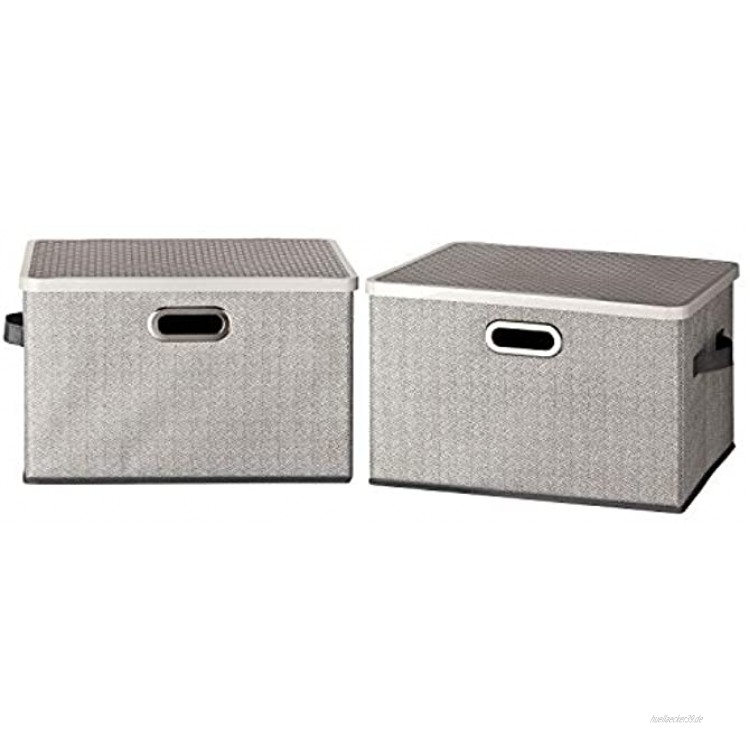 TOPP4u Aufbewahrungsbox mit Deckel und 3 Griffen im 2er Set grau 2 große Faltboxen mit stabilem Kunststoff-Deckel 38 x 26 x 24,5 cm Faltbare Stoffbox Ordnungsbox