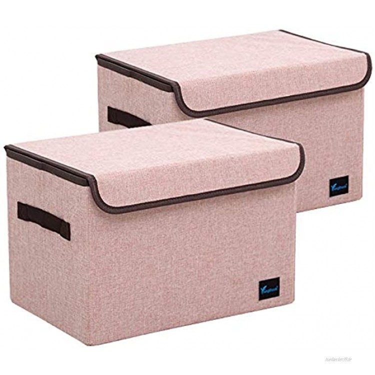 TruReey Aufbewahrungsbox mit Deckel 2 Stück Stoff faltbar für Schrank Bücher Schuhe Spielzeug Rosa