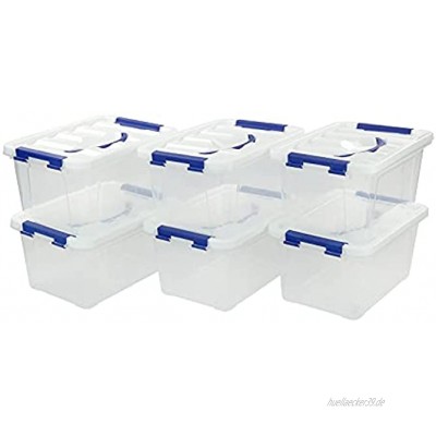 Vcansay Aufbewahrungsbox Plastik Transparent mit Weißem Deckel und Tiefblauen Griffen 6 Packungen