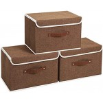 Yawinhe 3 Stück Aufbewahrungsbox mit Deckel Faltbare Leinentuch Kleidung Ablagekorb für Handtücher Bücher Spielzeug Kleidung Braun 38x25x25cm