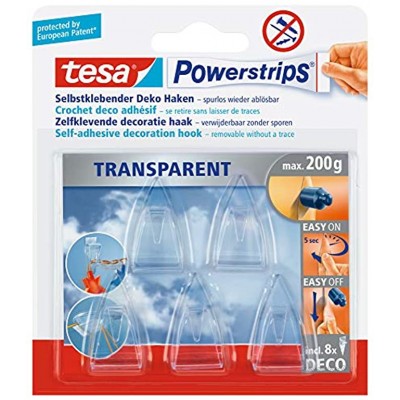 tesa Powerstrips DECO Haken SMALL Klebehaken für Deko an Glas und Spiegel bis zu 200 g Haltekraft