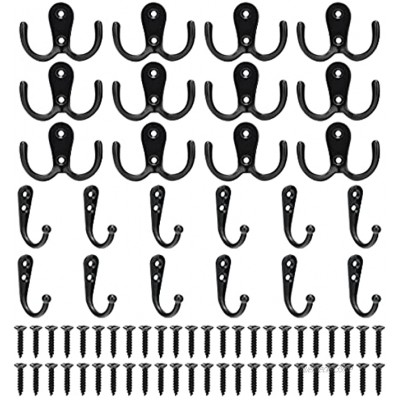 24 Stück Kleiderhaken 12 Doppelhaken und 12 Einzelhaken zum Schrauben Haken Wand Metall Schwarz Kleiderhaken Vintage Gartenhaken Dekorativen Haken für Badezimmer Küche