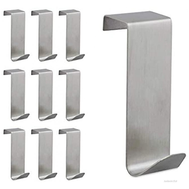 Relaxdays Türhaken 10er Set zum Einhängen Kleiderhaken für Tür & Schrank Haken für 2 cm Türfalz Edelstahl Silber 10 Stück