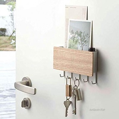 Cratone Schlüsselbrett Holz mit Briefablage Schlüsselboard Schlüsselhalter mit 5 Schlüsselhaken für Briefen Notizen Schlüssel natürliche Farbe