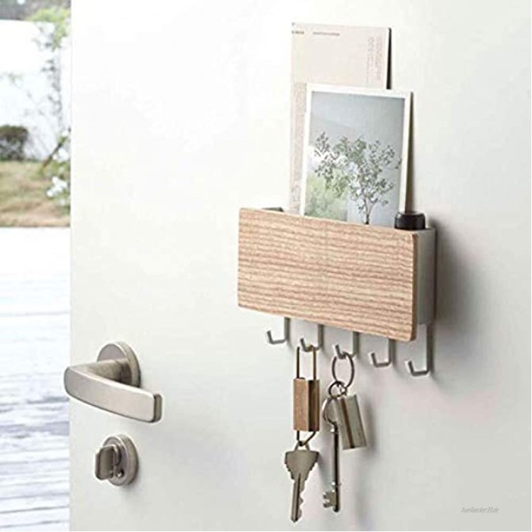 Cratone Schlüsselbrett Holz mit Briefablage Schlüsselboard Schlüsselhalter mit 5 Schlüsselhaken für Briefen Notizen Schlüssel natürliche Farbe
