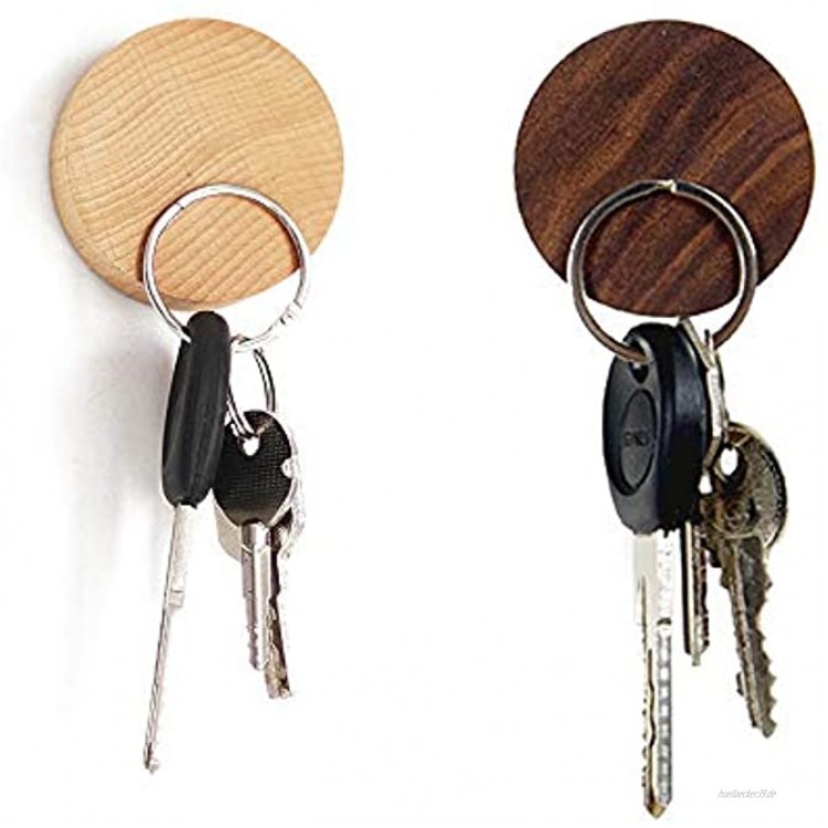 EQLEF Magnet Schlüsselhalter Holz Wand Haken Runde Holz Key Hanger für Schlüssel Münzen Karten Lagerung 2er Pack