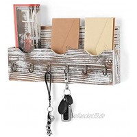 Schlüsselbrett mit Briefablage aus Holz mit 6 Schlüsselhaken für Briefen Notizen Schlüssel rustikal braun