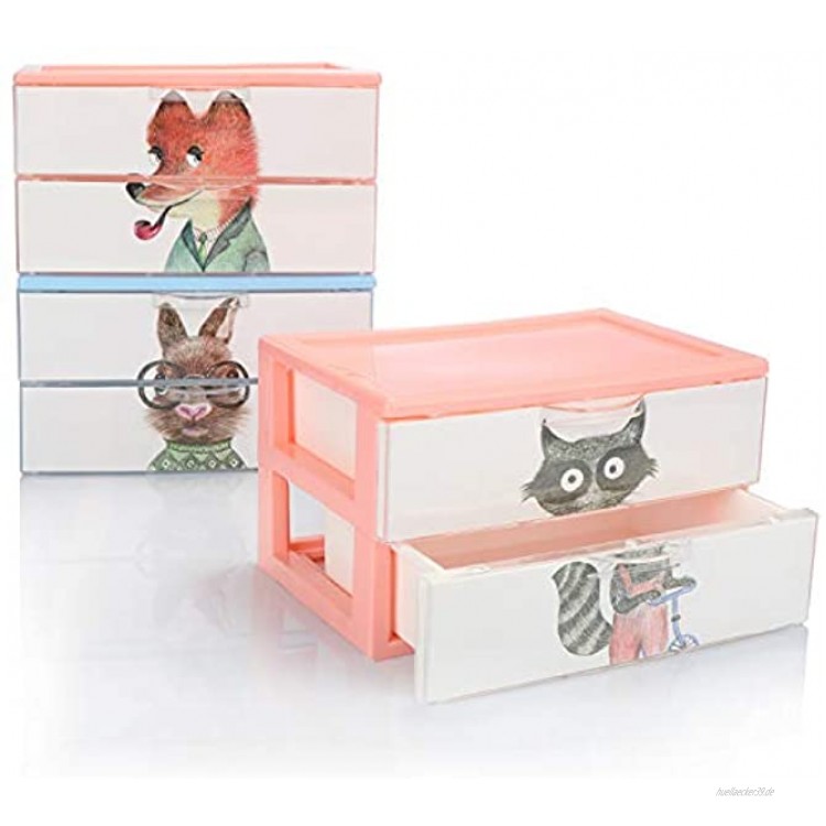com-four® 3X Schubladenbox Kunststoff-Aufbewahrungsbox für Kinder-Spielzeug Bastelsachen Make-up Stifte praktische Sortierbox [Auswahl variiert] 3 Boxen 2 Fächer 22x15x13