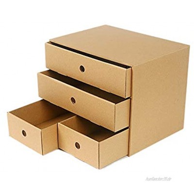 FONGFONG Datei Organizer Schubladenbox Systembox Pappe Bürobox Zeitschriftenhalter Dokumente Organizer Aufbewahrungsbox Schreibtisch Speicherorganisator mit 4 Geschlossenen Schubladen