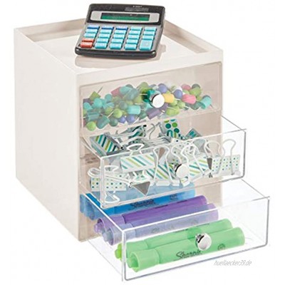 mDesign Schreibtisch Organizer mit 3 Schubladen – Ablagefächer für Stifte Büroklammern Notizzettel usw. – kompakte Schubladenbox aus Kunststoff für den Schreibtisch – Cremefarben und Durchsichtig