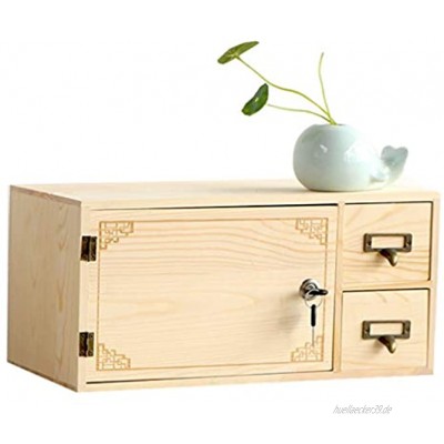 Meng Wei Shop Aufbewahrungsbox aus massivem Holz mit Schloss Schreibtisch Holzschublade Aufbewahrungsbox für Büro mit Türlagerschrank Schubladenboxen Color : Wood Color Size : 40x19x19cm