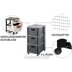 Rotho Country Rollcontainer mit 3 Schubladen in Rattan-Optik Kunststoff PP BPA-frei anthrazit 3 x A4 18l 37,5 x 32,5 x 71,2 cm