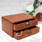 Schubladenbox mit 2 Fächern von Juvale– Mini-Kommode aus Holz Aufschrift auf Französisch– Tischorganizer für Bürobedarf Krimskrams Kosmetik Braun 24,7 cmx 17,8 cmx 12,7cm