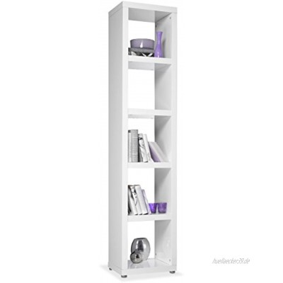 Regal Standregal Bücherregal | 5 Fächer | Weiß Hochglanz | BxHxT: 44x202x35 cm