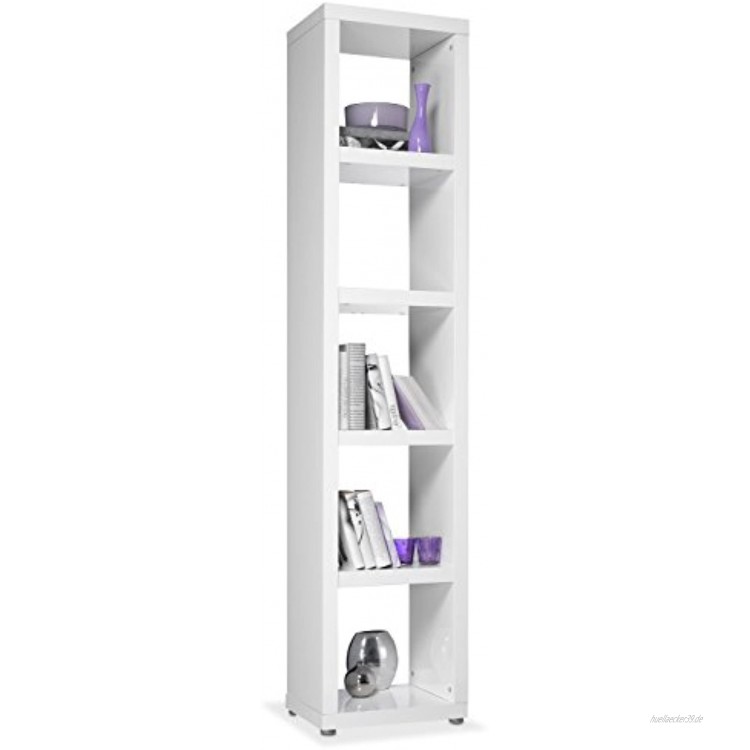 Regal Standregal Bücherregal | 5 Fächer | Weiß Hochglanz | BxHxT: 44x202x35 cm