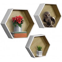 Sorbus Schweberegal Hexagon Set — Wabenregal Wandregal Deko Hängeregal für Sammlerstücke Bilderrahmen Pflanzen und mehr Set von 3 Weiß