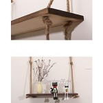 VORCOOL Holz Regal Wandregal mit Seil Hängeregal Schweberegale für Blumentopf Bilderrahmen Bücher Dunkelbraun