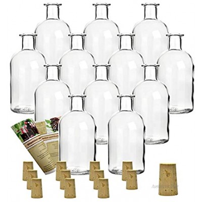 12 leere Glasflaschen Apotheker 250 ml incl. Korken zum selbst Abfüllen Likörflasche Schnapsflasche