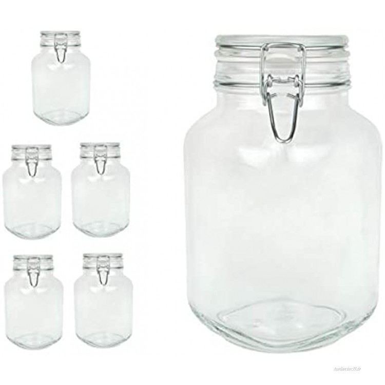 Bormioli Fido Gläser mit Bügelverschluss 6 teilig | Füllmenge 2 L | Luftdichte Konservierung durch den Gummiring sowie den Drahtbügelverschluss