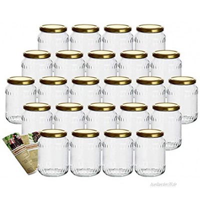 gouveo 24er Set 720 ml Einmachgläser mit Facetten und Schraubverschluss Gold Gläser zum Einkochen Aufbewahrungsgläser 24 720 ml Gold