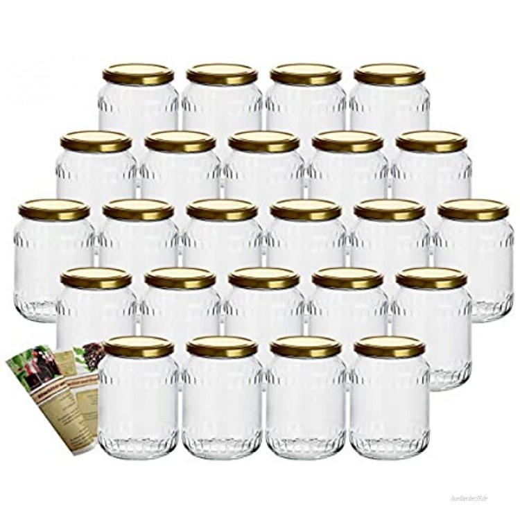 gouveo 24er Set 720 ml Einmachgläser mit Facetten und Schraubverschluss Gold Gläser zum Einkochen Aufbewahrungsgläser 24 720 ml Gold