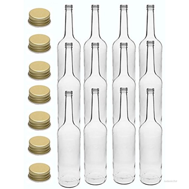 hocz 10 Set Glasflaschen Set mit Schraubverschluss | Füllmenge 1000 ml | Typ Gerad | Gold | Saftflaschen Likörflaschen Likörflaschen 10 Stück