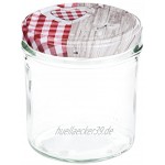 MamboCat 12er 350 ml Sturzglas-Set | Einmachgläser + Twist-Off-Deckel Holz-Herz rotkariert + GRATIS Rezeptheft | einkochen & konservieren | Vorratsgläser | backofengeeignet