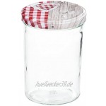 MamboCat 12er 435 ml Sturzglas-Set | Einmachgläser + Twist-Off-Deckel Holz-Herz rotkariert + GRATIS Rezeptheft | einkochen & konservieren | backofengeeignet