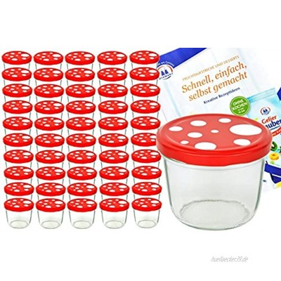 MamboCat 50er Set Sturzglas 230 ml to 82 Fliegenpilz Deckel rot weiß gepunktet incl. Diamant Gelierzauber Rezeptheft Marmeladenglas Einmachglas Einweckglas