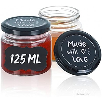 Praknu 25 Marmeladengläser Klein 125 ml mit Deckel und Etiketten Luftdichte Einmachgläser zum Verschenken