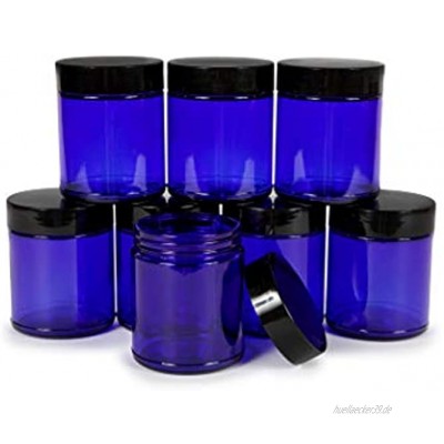 Vivaplex Kobaltblau 237 ml runde Gläser mit schwarzem Deckel 8 Stück