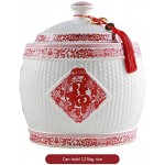 Müslidosen Vorratsbehälter Reis Barrel Küche Reis Zylinder Porzellan Erhaltung Feuchtigkeitsdichten Tank Retro Verschlossenen Deckel Lagertank Color : White+Red Size : 30 * 35cm