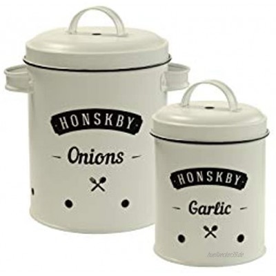 Honskby Zwiebeln & Knoblauch Vorratsdosen Set Elegante Vintage Qualität Design Dose zur Aufbewahrung von Zwiebeln und Knoblauch Aufbewahrung Küche