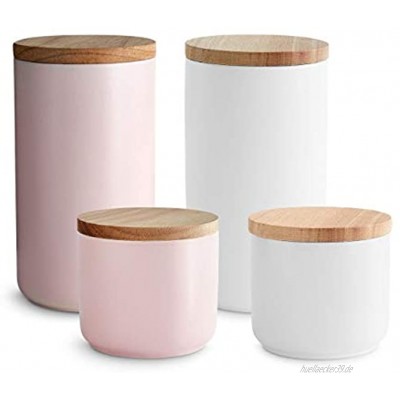 Keramik Vorratsdosen 4-tlg. Set mit Holzdeckel Sweet Scandi er Kautschukholz-Deckel Aufbewahrungsdosen Frischhaltedosen