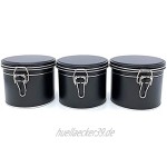 Perfekto24 Teedosen 3er Set mit Bügelverschluss in den Farben Schwarz inklusive 3 Etiketten – Vorratsdose für losen Tee 150g – Teedose Luftdicht – Blechdose mit Bügelverschluss BPA frei