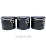 Perfekto24 Teedosen 3er Set mit Bügelverschluss in den Farben Schwarz inklusive 3 Etiketten – Vorratsdose für losen Tee 150g – Teedose Luftdicht – Blechdose mit Bügelverschluss BPA frei