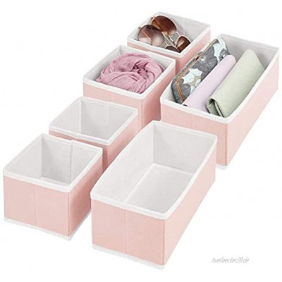mDesign 6er-Set Kleiderschrank Organizer – Aufbewahrungskiste für die Schublade in verschiedenen Größen – Schrankbox aus Stoff zur Aufbewahrung von Socken Unterwäsche etc. – rosafarben und weiß