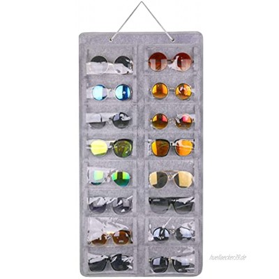 Sonnenbrillen-Organizer zum Aufhängen 16 Filz-Schlitze Sonnenbrillen-Organizer staubdicht Brillenhalter mit Seil grau