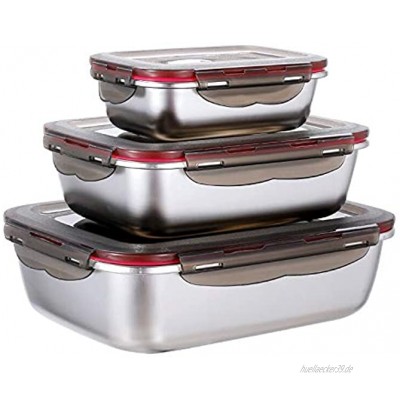 3-teiliges Frischhaltedosen aus Edelstahl Vorratsdosen Lebensmittelbehälter mit Deckel Meal Prep Boxen Salat Container 600ml 1500ml 2900ml Stapelbar