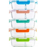 CREST 5-er Set Glas Frischhaltedosen 2 Fächer Meal Prep Boxen mit Deckel Glasbehälter BPA-frei perfekt für Meal prep