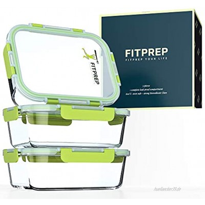 FITPREP® Frischhaltedosen aus Glas 6 teiliges Set [3 Meal Prep Boxen + 3 Deckel ] Premium Vorratsdosen mit Lifetime Lasting Deckel 880 ml perfekte Größe für Meal Prep