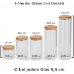 GUSTUM Vorratsgläser 5er-Set mit Bambusdeckel [Füllmenge 5950 ml] | Vorratsdosen aus Glas | Kaffeedose | Vorratsdoseset | Glasbehälter mit Deckel für Küche Aufbewahrung & Organisation