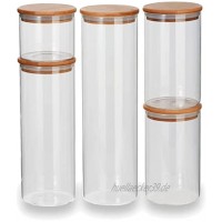 GUSTUM Vorratsgläser 5er-Set mit Bambusdeckel [Füllmenge 5950 ml] | Vorratsdosen aus Glas | Kaffeedose | Vorratsdoseset | Glasbehälter mit Deckel für Küche Aufbewahrung & Organisation