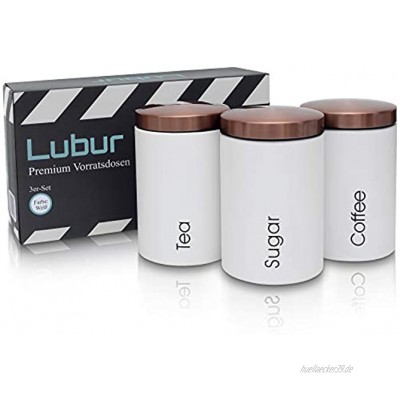 Lubur Vorratsdosen Set Hochwertiges Vorratsbehälter Set zur Lebensmittelaufbewahrung aus Metall [3er Set] Edle Aufbewahrungsdosen Kaffeedose mit 3X 1,0 Liter Volumen Weiß
